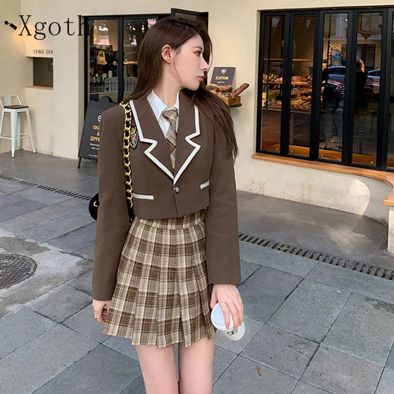 Women Sets Notched Single Button Short Blazer White Shirt - Vusy Kawaii Shop