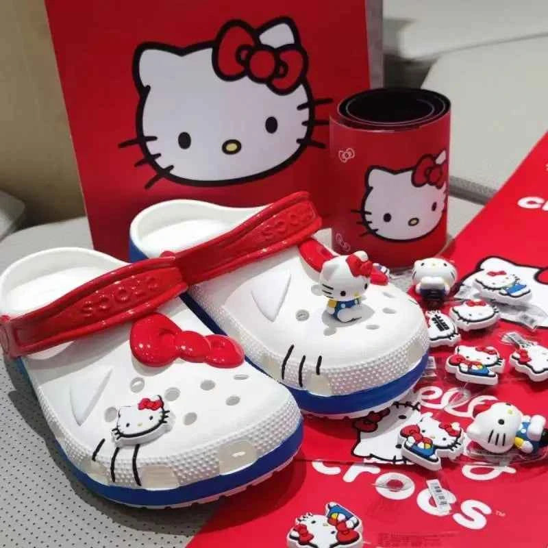 Kawaii Hello Kittys Slippers Sanrioed Hole Sandals Slippers Kt Sandals Kawaii Eva Anime Shoes Summer Slippers Adult Kids Gift