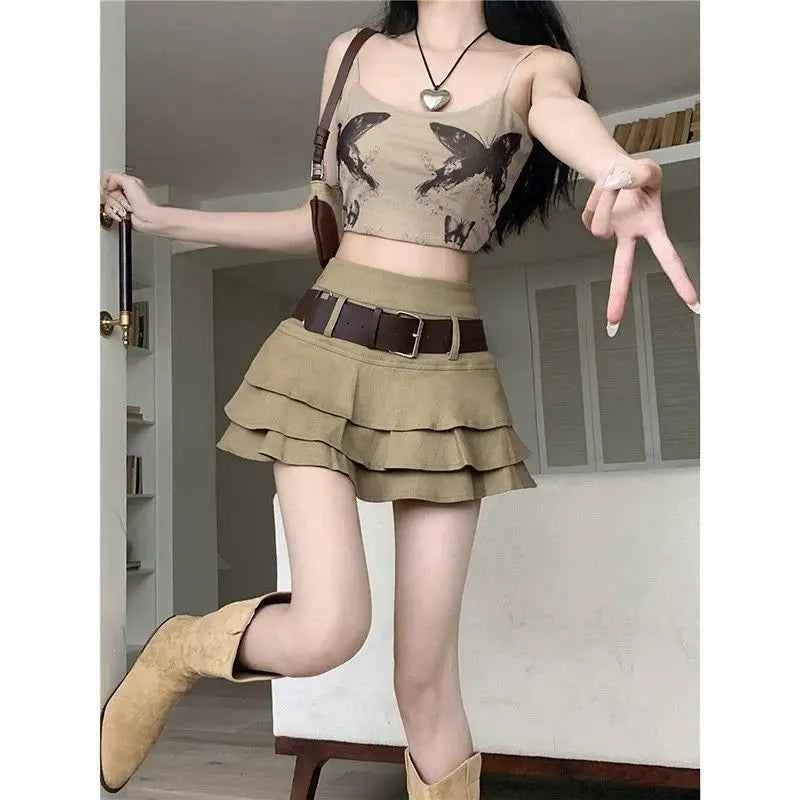 American Retro Tiered Cake Skirts Women Classic Gothic