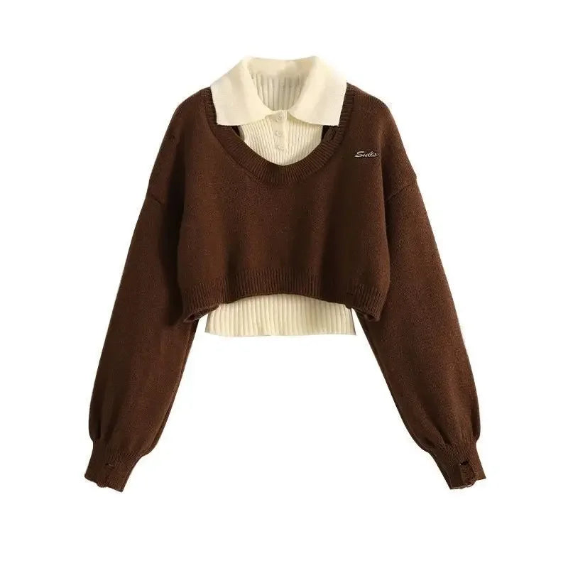 Women Spring Autumn Vintage Knit Sweater, Vest and Denim - Vusy Kawaii Shop
