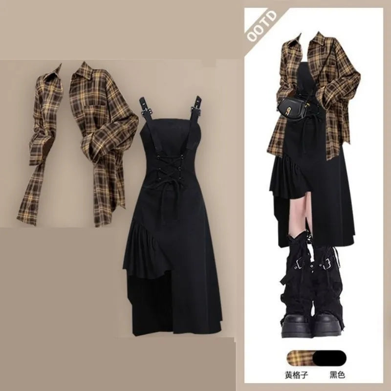 Women Spring-Summer Fashion Plaid Shirt and Irregular Dress - Vusy Kawaii Shop