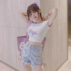 Japanese Summer High Waisted Denim Shorts Cute Ribbon Bow