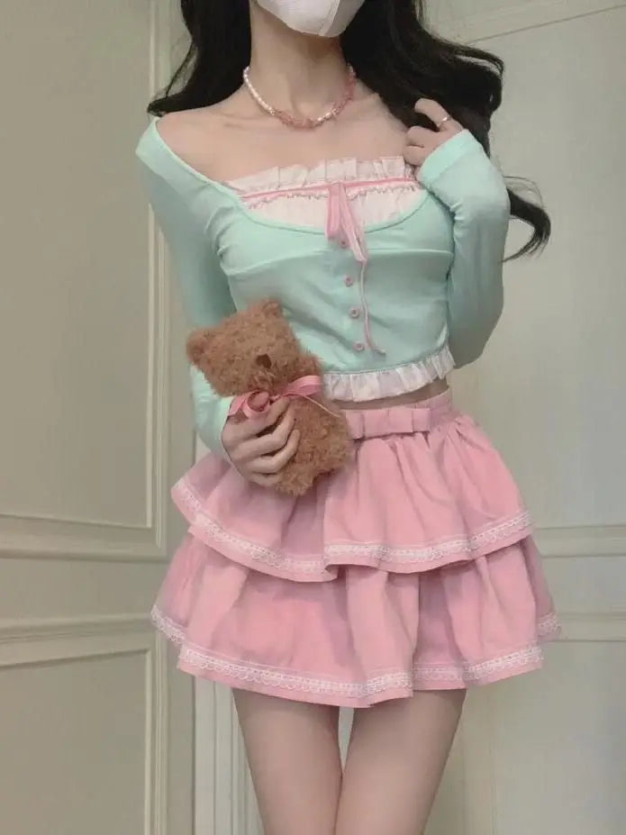 Kawaii Japanese Style Lolita Suit Women Slim Blouse Lace - Vusy Kawaii Shop