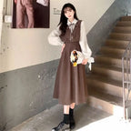 Kawaii Dress Suits 2022 Spring Autumn New Japan School Girl Student Doll Collar Long Sleeve Dress + Cape Shawl Two-piece Set - Vusy Kawaii Shop
