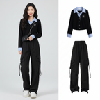 Spring Tracksuit Set Korean Elegant Fake Two-Piece Polo - Vusy Kawaii Shop