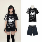 Cat Print Cute Woman Tshirts Tops Japanese Tees Short Sleeve - Vusy Kawaii Shop
