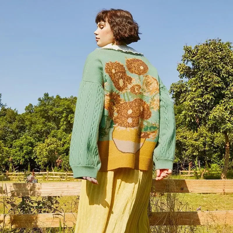 Spring and Autumn Retro Lazy Style Jacquard Knitwear Jackets - Vusy Kawaii Shop