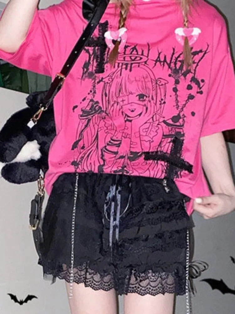 Oversized Streetwear Punk Hollow Out Tops Aesthetic Cartoon - Vusy Kawaii Shop