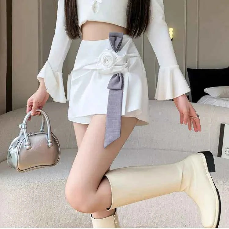 Elegant Girl Style A- Line Mini Dress Handmade 3D Rose Skirt