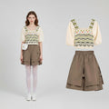 Square Collar Puff Sleeve Top & Elastic Waist Shorts Set