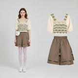 
Green Tops + khaki shorts