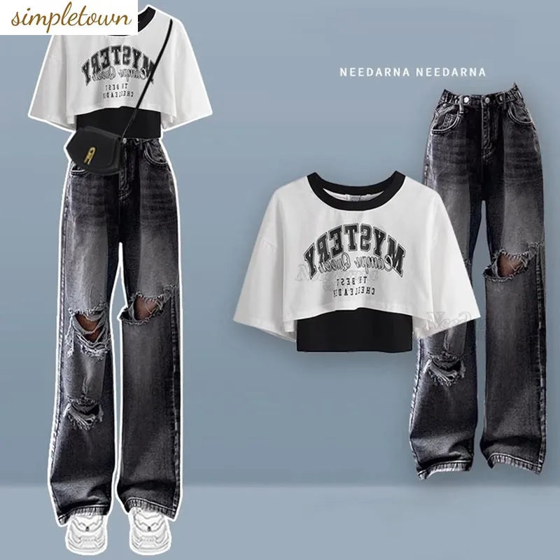 Spring-Summer Sweet Set for Students Korean Fashion T-shirt - Vusy Kawaii Shop