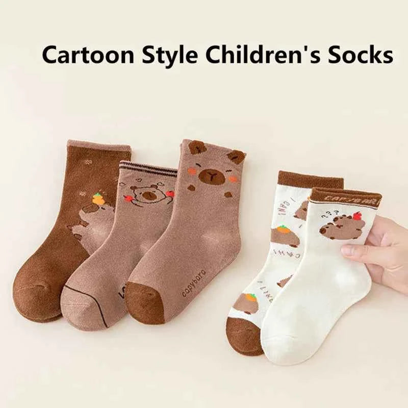 5Pairs Breathable Soft Casual Socks Cartoon Capybara Print Mid-Tube Socks Unisex Autumn Winter Coffee Keep Warm Mid-tube Socks