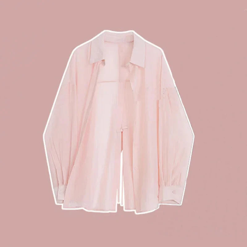 Dopamine Pink Outfit 's Korean Summer Sunscreen Shirt - Vusy Kawaii Shop