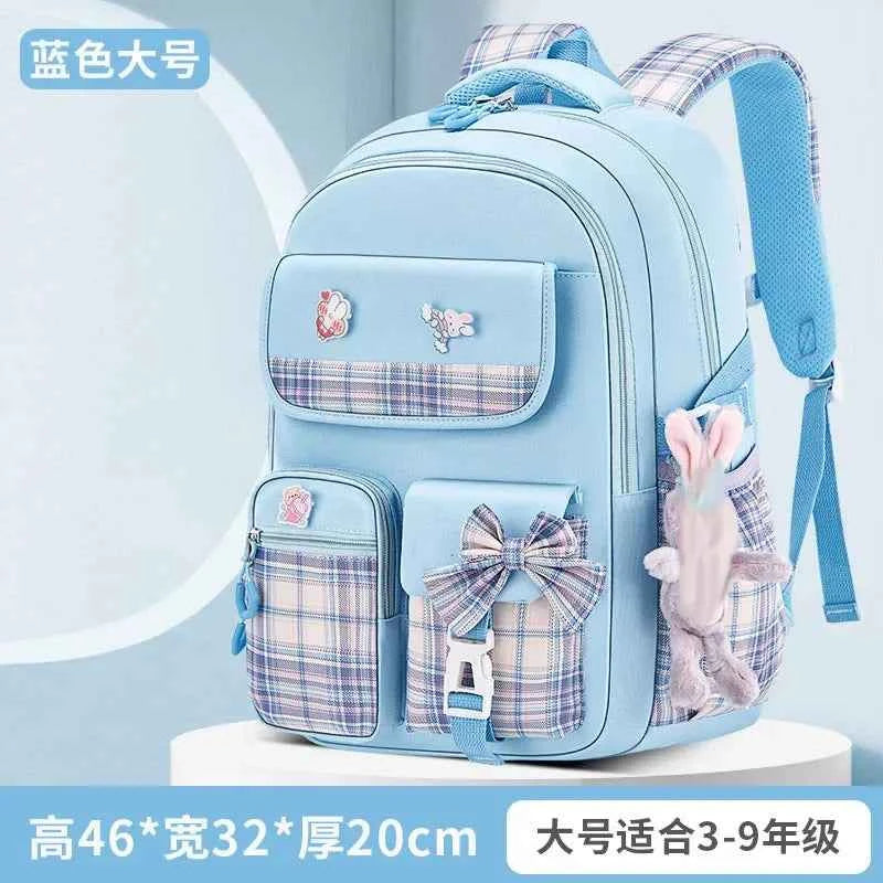 New Spine Protection Primary School Students Girls Checkered Backpack with Large Capacity Lightweight Waterproof Children's Bag