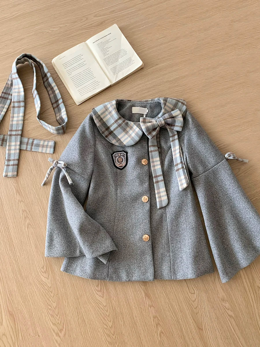 Gray plaid tweed jacket with pleated mini skirt, product photo 8