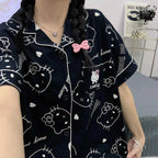 Two-piece set Hello Kitty pajamas summer anime student loungewear cute girl loungewear shirt short-sleeved shorts set