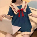 Kawaii Doll Collar Pajama Set – Women’s Short Sleeve 2-Piece Suit