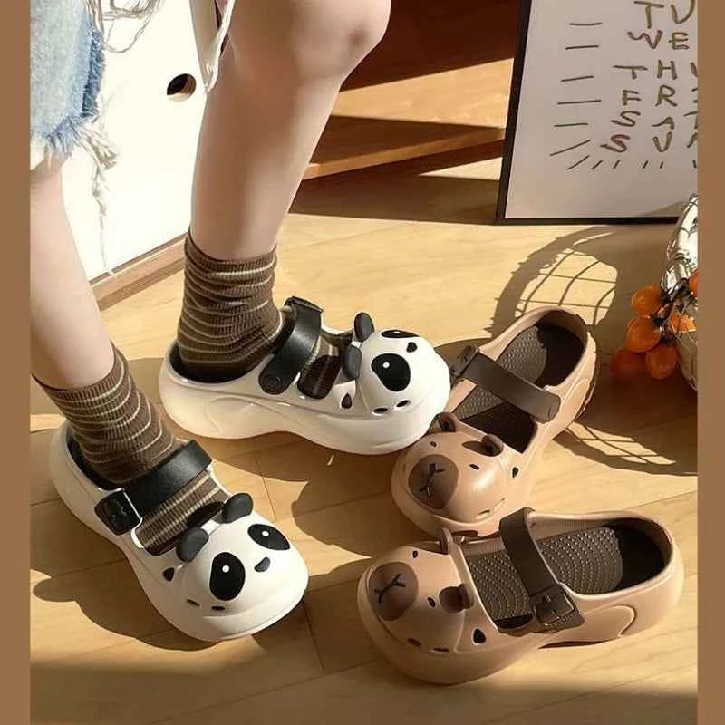 2025 New Cute Cartoon Slippers For Women Fashion Clogs Anti-slip Summer Shoes Girls Street Sandals 2 Way Wear Beach Slides