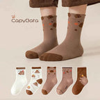 5Pairs Breathable Soft Casual Socks Cartoon Capybara Print Mid-Tube Socks Unisex Autumn Winter Coffee Keep Warm Mid-tube Socks