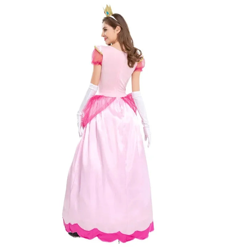 Princess Peach pink ball gown costume back view on model