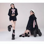 Autumn-Winter White Plush Bow Rabbit Ear Hooded Sweatshirt - Vusy Kawaii Shop