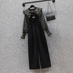 Retro Plaid Shirt Overall Pants 2-Piece Set - Vusy Kawaii Shop