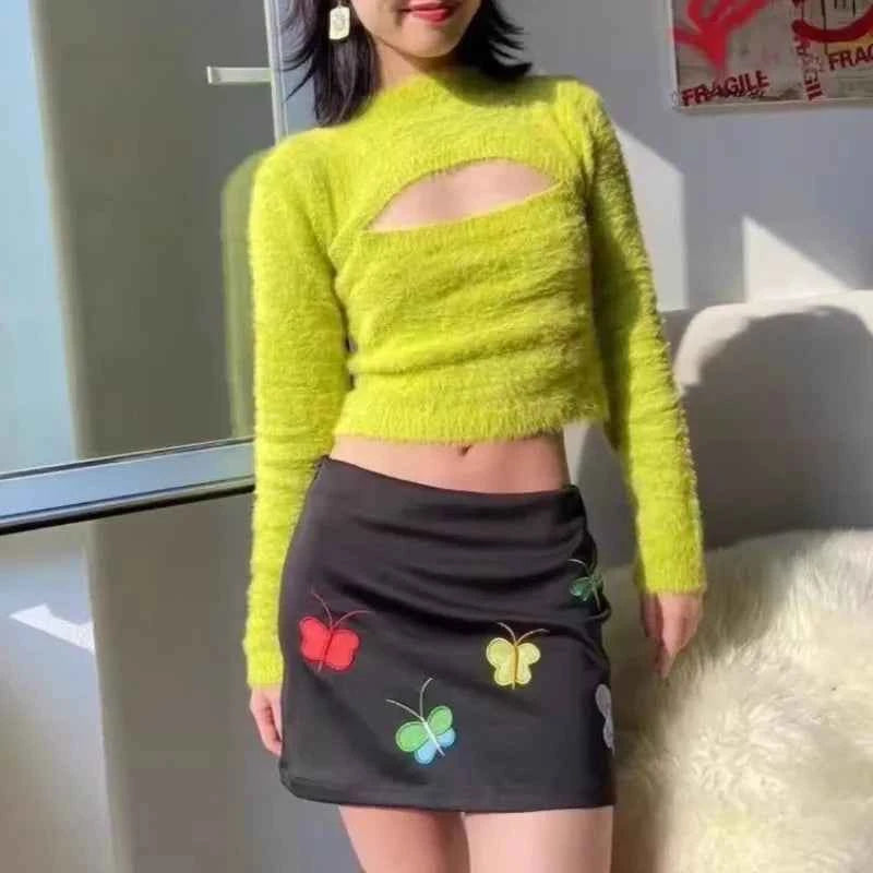 Design A-Line Summer Retro Color Butterfly Embroidery Spice