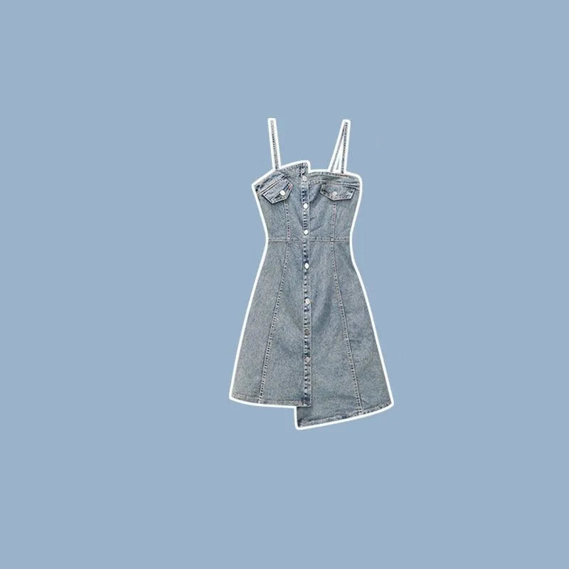 Summer Dress Matching Set Fashion Short Top and Denim Strap - Vusy Kawaii Shop