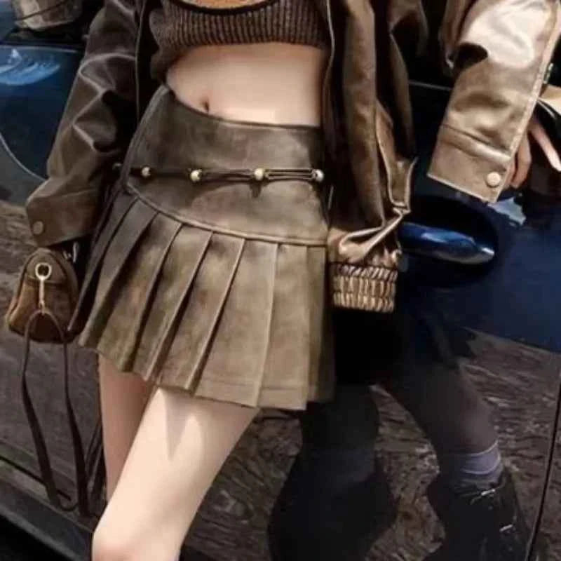 Retro Brown Dopamine Skirts Autumn Korean Maillard Slim