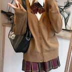Japanese Fashion Solid Color V-Neck Knitted Sweater, NewJK - Vusy Kawaii Shop