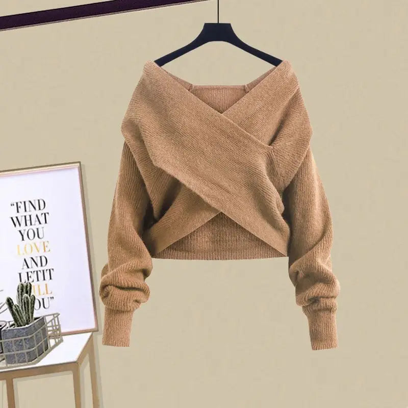 Autumn-Winter Vintage Two-Piece Set Knit Sweater Denim - Vusy Kawaii Shop