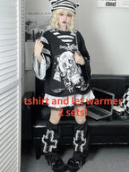 Japanese Fashion Fake Two Pieces Cartoon Print T-shirts - Vusy Kawaii Shop