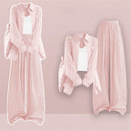 Summer Sunscreen Shirt White Vest Wide Leg Pants Three Piece - Vusy Kawaii Shop