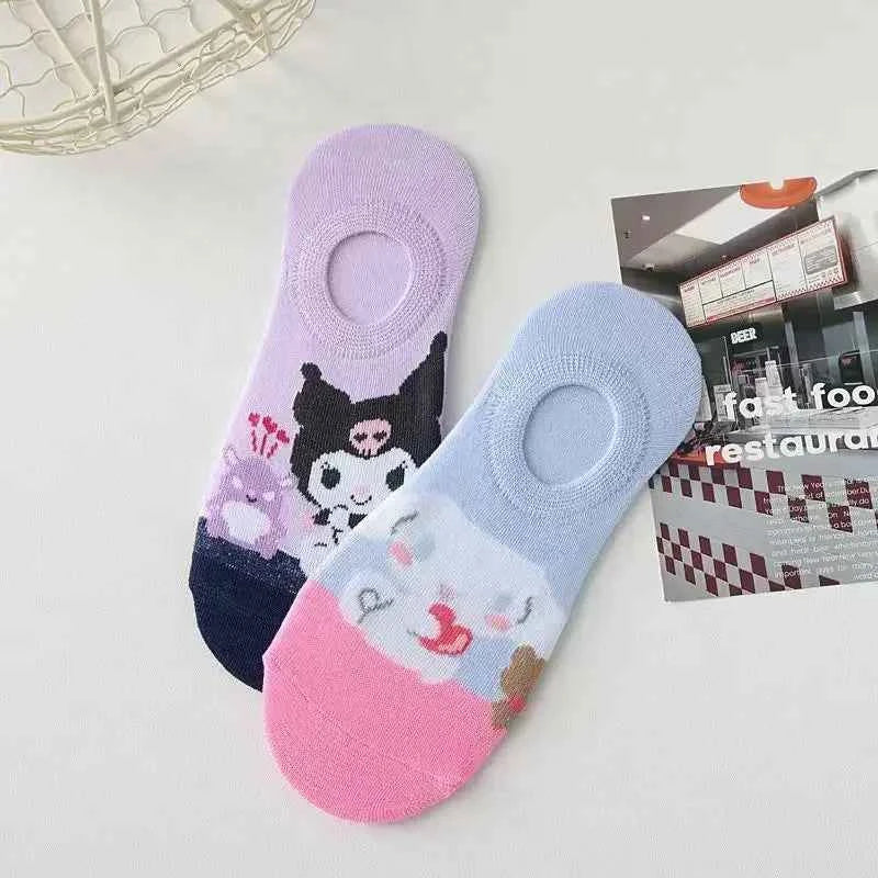 5Pcs Kawaii Sanrio socks Hellokitty Kuromi cartoon anime socks pure cotton soft breathable spring and summer girls boat socks