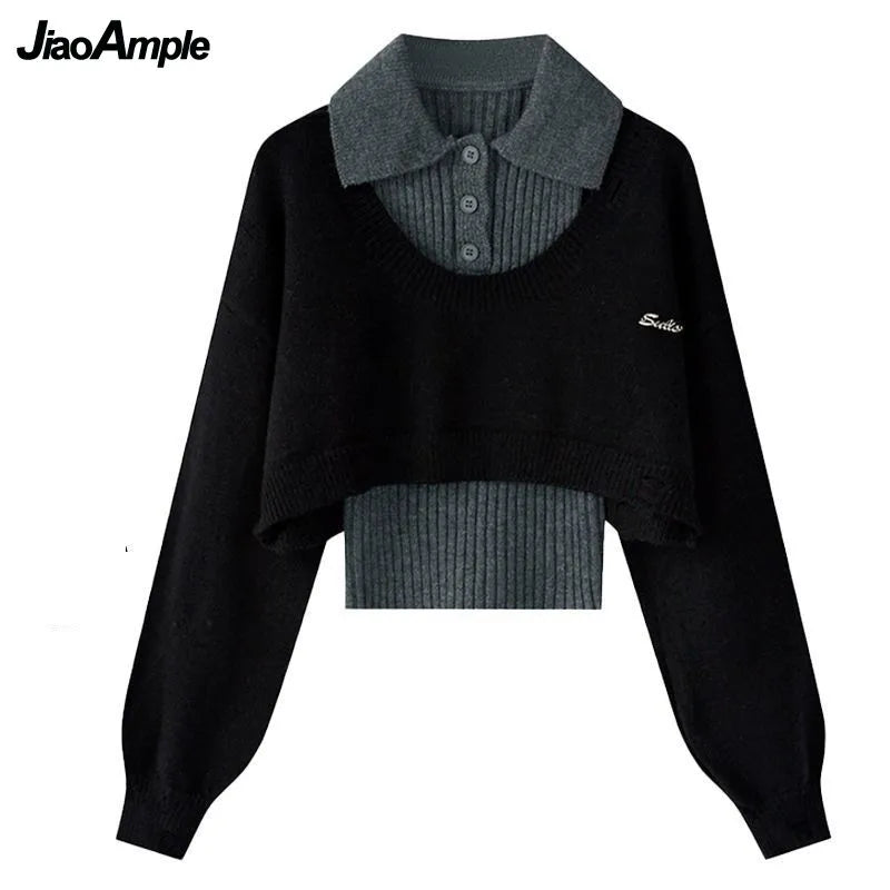 Women Spring Autumn Vintage Knit Sweater, Vest and Denim - Vusy Kawaii Shop