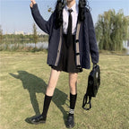 Varsity-Striped Cardigan Sweater Long Sleeve Button-up - Vusy Kawaii Shop