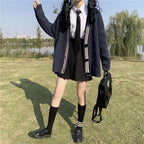 Varsity-Striped Cardigan Sweater Long Sleeve Button-up - Vusy Kawaii Shop