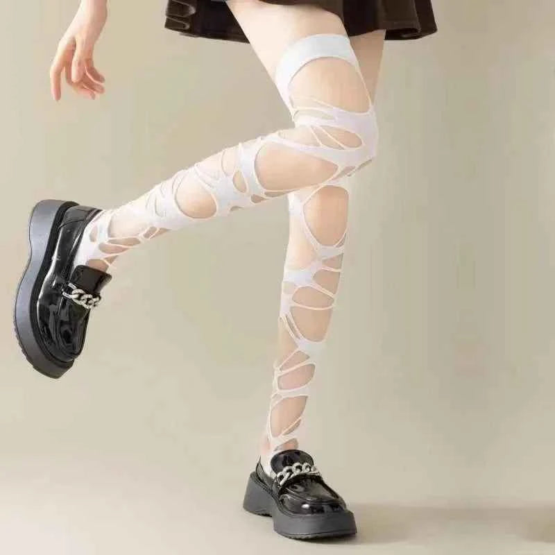 Irregular hole Stocking Women Lingerie Lolita Gothic style Erotic underwear Female Fishnet Long Socks Women's Thigh High Hosiery