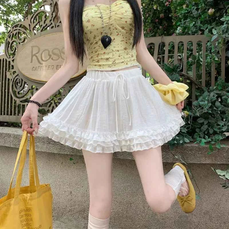 Sweet Fungus Patchwork Cake Skirts High Waist Drawstring