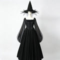 Dark Witch Halloween Dress with Bell Sleeves and Corset Lace Up
