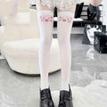 Japanische Kawaii-Ausdruck Oberschenkelsocken Weißer Druck Lang