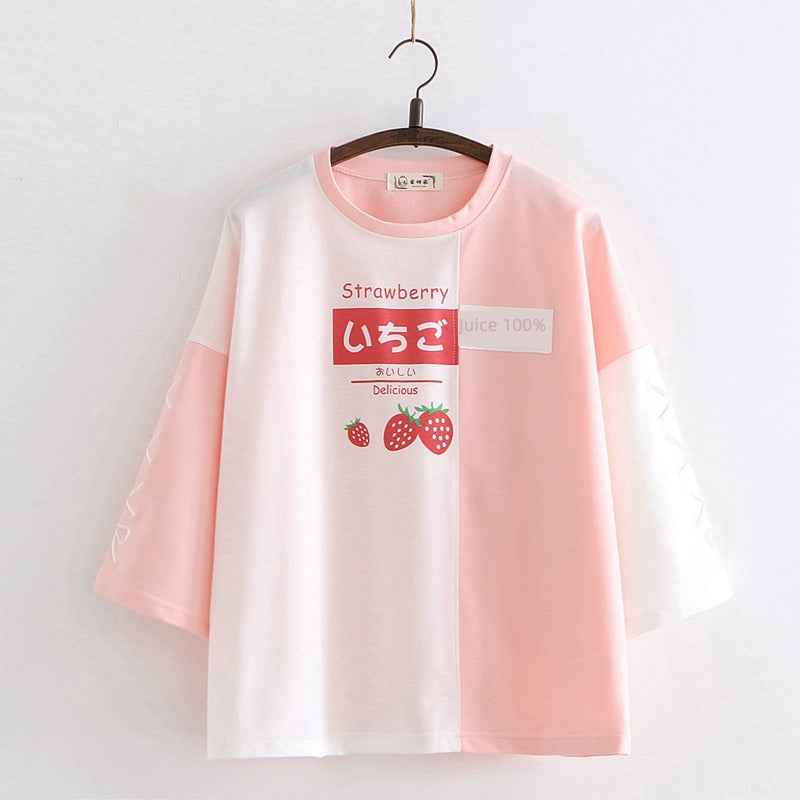 Women's Japanese-Style Simple Cute Embroidered Short-Sleeve