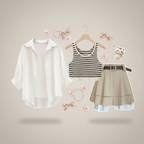 Smart Casual Three-Piece Set Loose Shirt · Inner Tank · Pleated Skirt