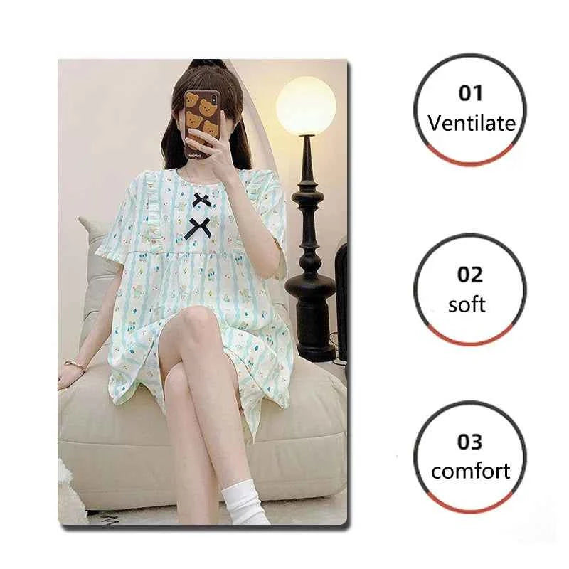 Cloud Cotton Pajamas Ladies Cartoon Striped Print Short Sleeve Shorts Student Casual Simple Nightwear Women Sleepwear 2PCS/Set