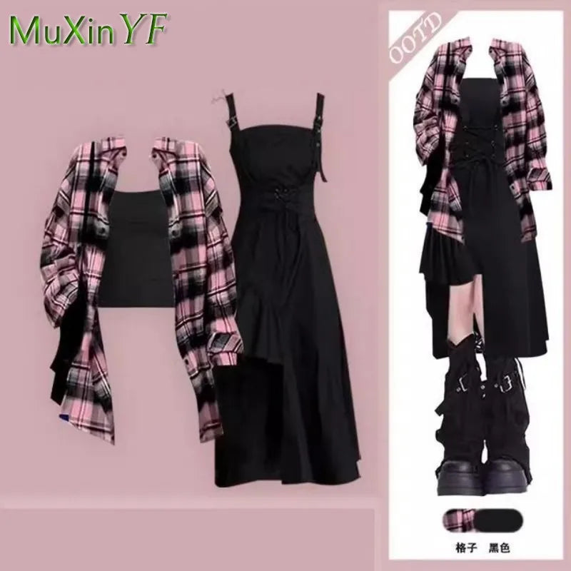 Women Spring-Summer Fashion Plaid Shirt and Irregular Dress - Vusy Kawaii Shop