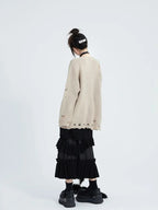Khaki Ripped Sweater Spring-Autumn Lazy Style Cartoon Girl - Vusy Kawaii Shop