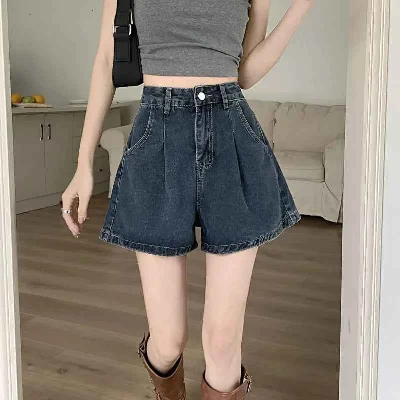 Wide Leg Jeans Shorts Women Summer High Waist Loose Vintage