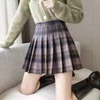 Autumn Woolen Pleated Skirts Women High Waist Dress JK