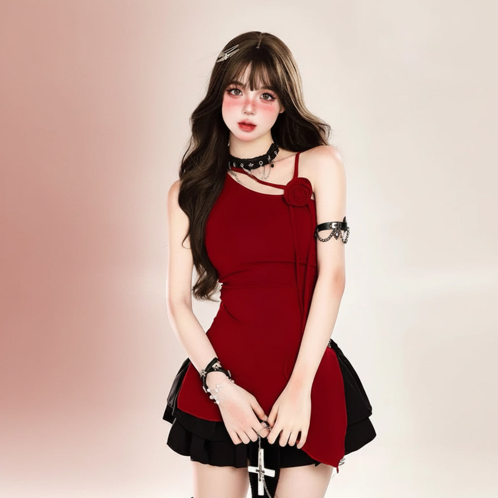Aesthetic Skew Collar 3D Flower Tank Top Harajuku Irregular - Vusy Kawaii Shop